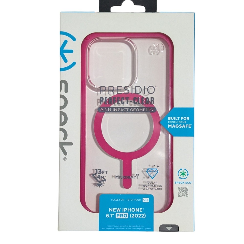 F3. Speck iPhone 14 Pro Presidio Perfect Clear W/impact Geo +MS In Clear/Pink